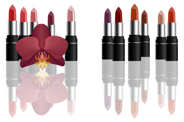 Red bright lipstick with red orchid make up concept