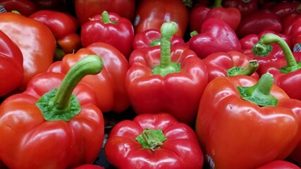 Fresh organic red pepper bell at farmer market