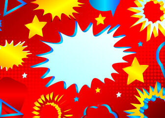 Minimalist abstract speech bubble pattern background with gradient geometric elements. Vector blue, red and yellow comic