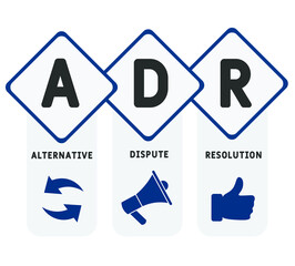 ADR - Alternative Dispute Resolution acronym, business concept. letters and icons, Vector illustration.