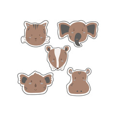 cute animal pack hand drawn cat elephant mouse koala tapir black brown