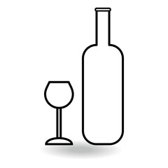 Wine bottle and glass on white background