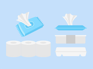Set of Rice box, wet Tissue and toilet Tissue.