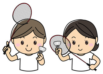 男女01_06（スポーツ・バドミントンラケットを持って笑顔の男女ペア）