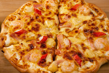 pizza on wooden table Ready to Eat