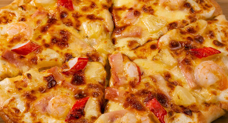pizza on wooden table Ready to Eat