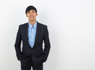 Portrait of Young handsome asian business man isolated on white background.