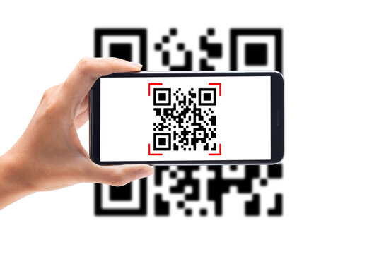 Hand Using Mobile Smart Phone Scan Qr Code. Barcode Reader, Qr Code Payment, Cashless Technology, Digital Money Concept.