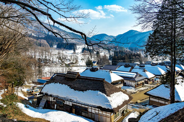 Ouchi Juku Village viewpoint in winter