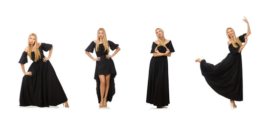 Obraz premium Tall woman in long black dress isolated on white