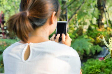 Women texting on smartphone in cafe close up on hand