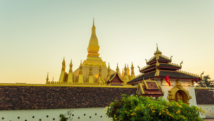 Pha That Luang Vientiane, Laos. That-Luang Golden Pagoda in Vientiane, Laos. Pha That Luang at Vientiane. Blue sky background beautiful