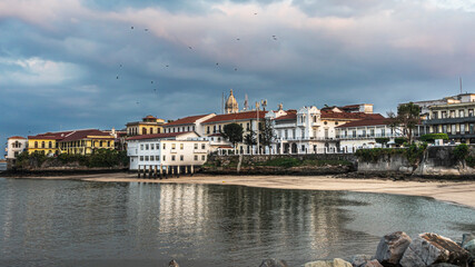 Casco Antiguo in Panama on cloudy sky background