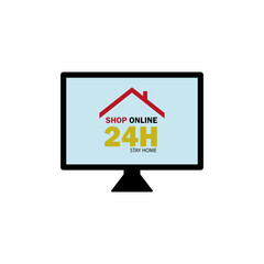 Stay home and shopping online flat icon. Design vector illustration