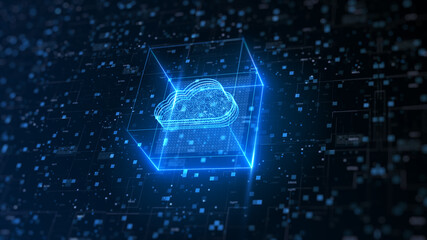 Hi tech Cloud computing and cyber security. Digital data network protection. High-speed connection data analysis. Technology data binary code network conveying. Future technology digital background.