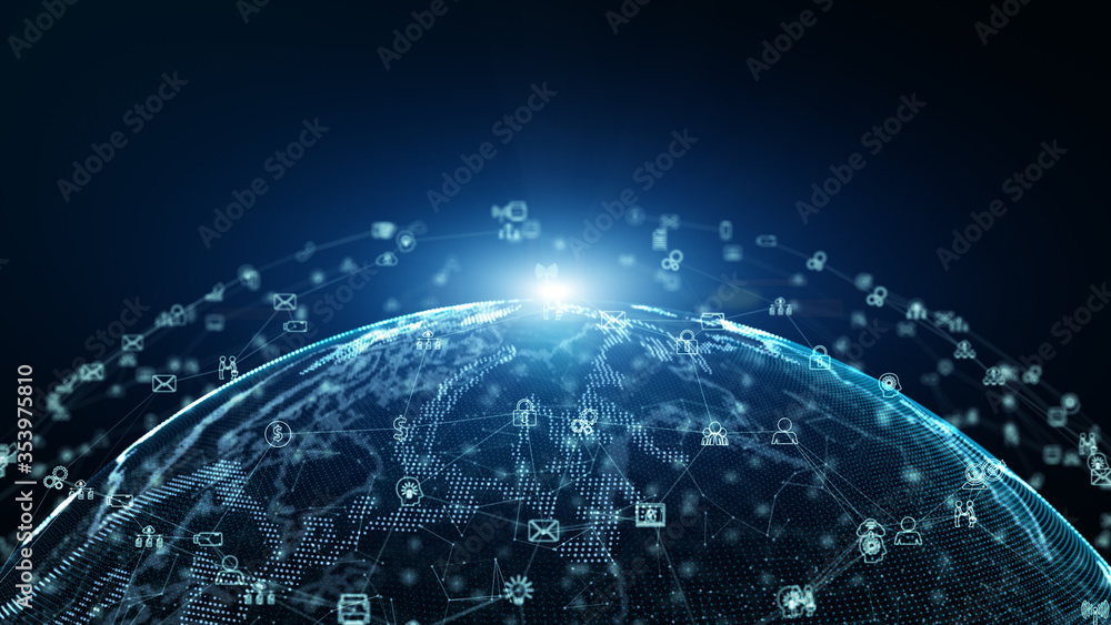 Aufkleber digital data network connections with icon of global communication. high-speed connection data analy