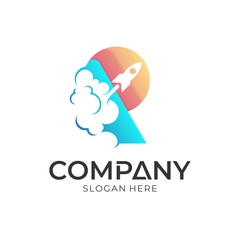 rocket launch + letter R logo design template