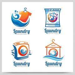Collection of laundry logo design. Graphic design element. 