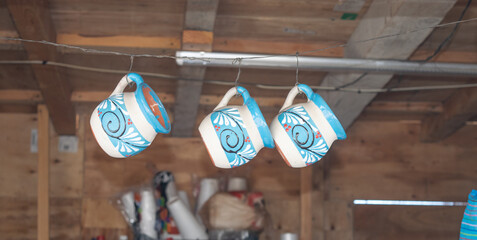 colorful Mexican style clay cups. for coffee