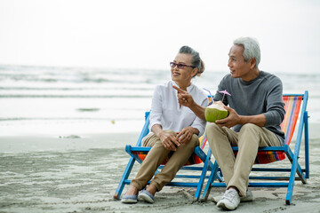 Fototapeta premium senior couple sitting on beach