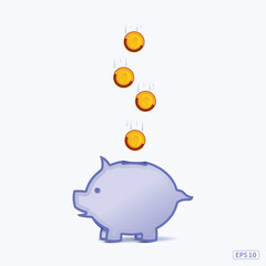 Money saving in piggy bank. Concept of savings.
Money collected for charity. Blue background Concept. Vector illustration flat design. Savings Dollar.