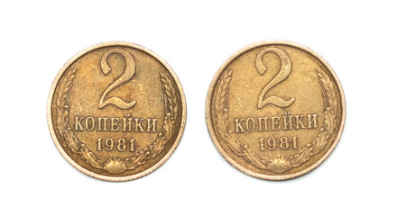 copper money on a white background