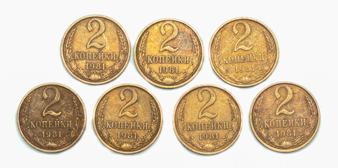 copper money on a white background