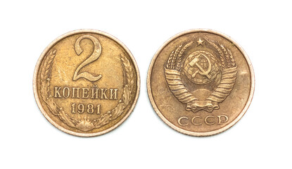 copper money on a white background