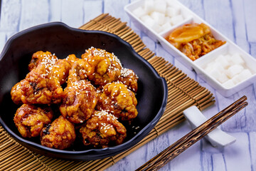 Fried chicken with kimchi korean food