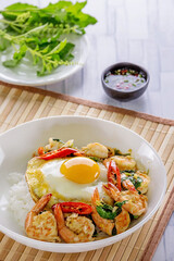 Sweet basil with prawn spicy food