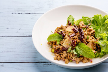 Spicy minced pork salad Thai food