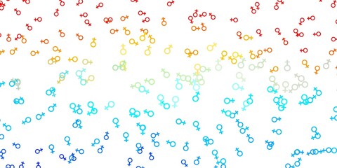 Light Blue, Red vector background with woman symbols.