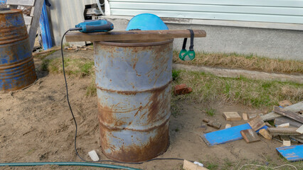 old iron barrels on the street