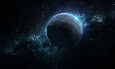abstract space 3D illustration, 3d image, background, a planet in space in a nebula and the radiance of stars