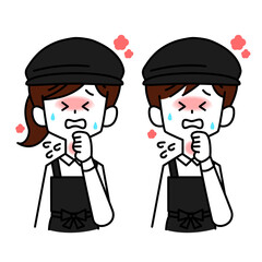 高熱で咳がでている男女の店員