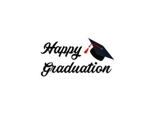Happy graduation black graduate by cap icon on white background, graduation and education, vector