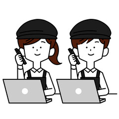 パソコンをしながら通話する男女