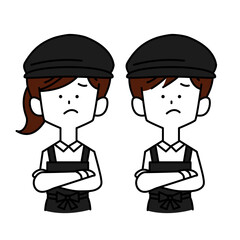 困って悩む男女の店員