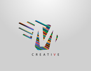 Fast M Letter Logo. Creative Modern Abstract Geometric Initial M Design, made of various colorful pop art strips shapes