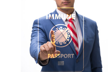 Concept of immunity passport - pressing virtual button