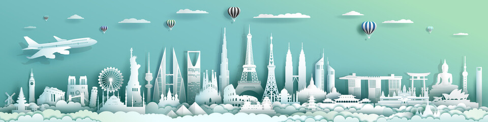 Travel landmarks architecture world with turquoise background. © Painterstock