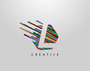 Fototapeta premium Fast L Letter Logo. Creative Modern Abstract Geometric Initial L Design, made of various colorful pop art strips shapes