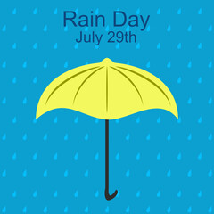 Yellow umbrella in rainy day background. Concept of rain day