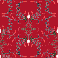 Seamless pattern of flowers vines and leaves on classic mood vector EPS10,Design for fashion,fabrics,taxtile,wallpaper,wrapping,web and all graphic type and all prints