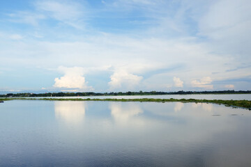 Destination twilight of sunset and cloudy on the sky Reflected light on the water surface in the River