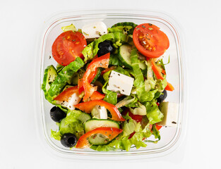 greek salad in the plastic box