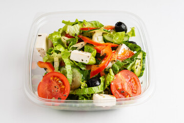 greek salad in the plastic box