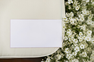 Template for seating of the wedding ceremony in the church on the chair with flowers