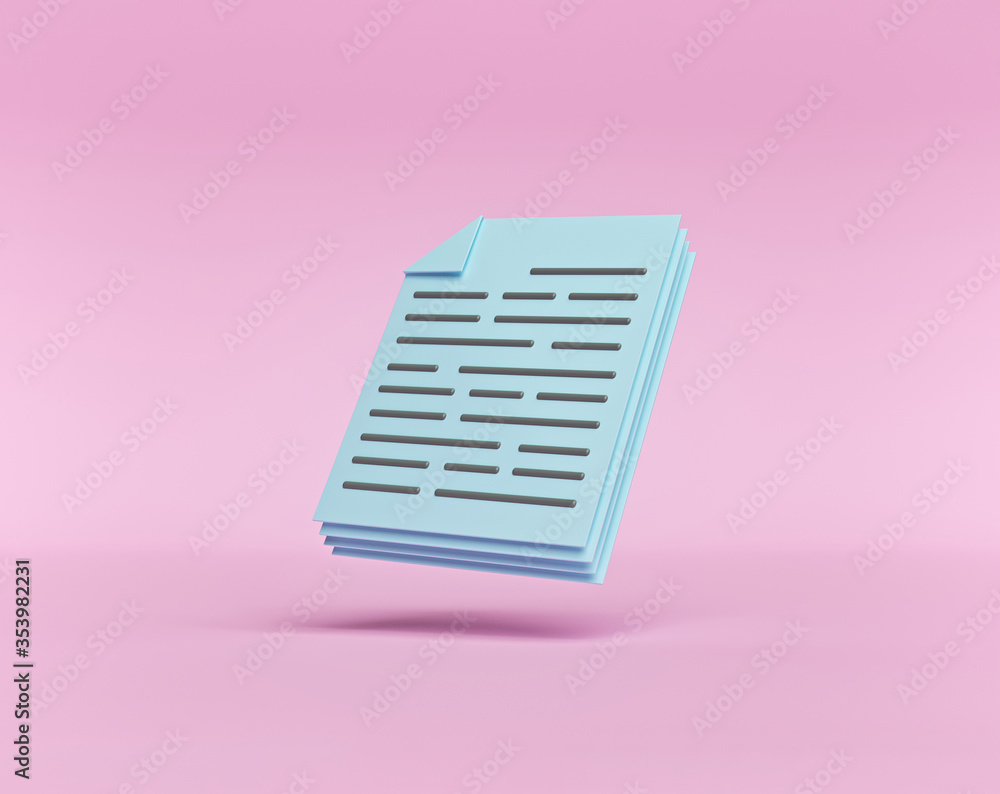 Poster minimal documents icon. stack of paper sheets isolated on pastel pink background. 3d rendering