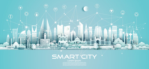 Wireless technology network communication smart city and icon.